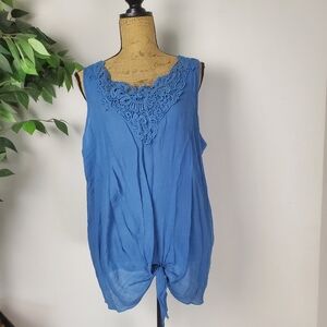 Spense Lace Detail Sleeveless Blouse Blue Sheer Plus Size 1X
